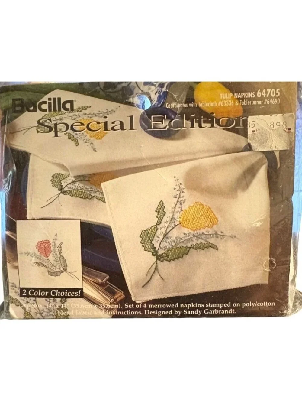 Vintage Bucilla Special Edition 4 Tulip Napkins Stamped Cloth Only 64705 14